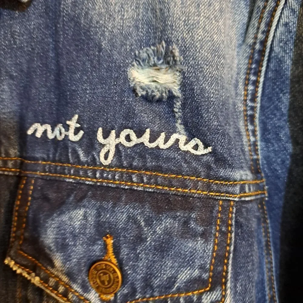 Free People x Sandrine Rose Denim Jacket Not Yours L'artiste NWT